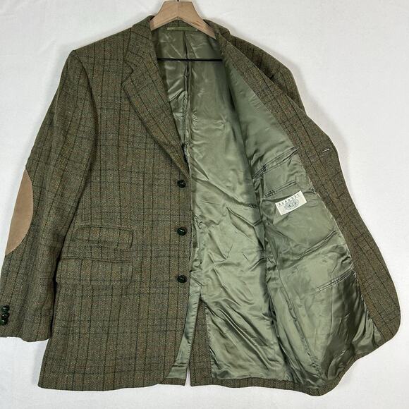 Blarney Woolen Mills Men’s 44 Donegal Tweed Wool Blazer Green Elbow Patch Vtg - Picture 4 of 16